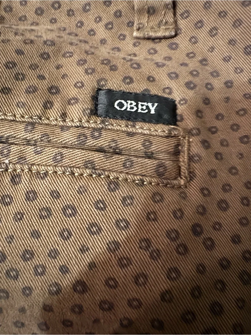 $98 Obey Men's Brown Chino Relaxed Trousers Sz 36